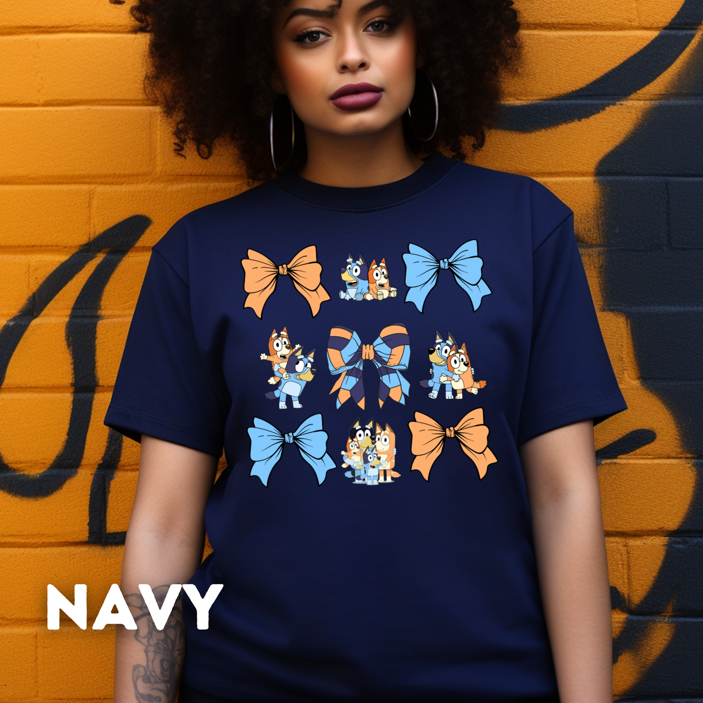Bluey and Bows Pattern Adult T-Shirt