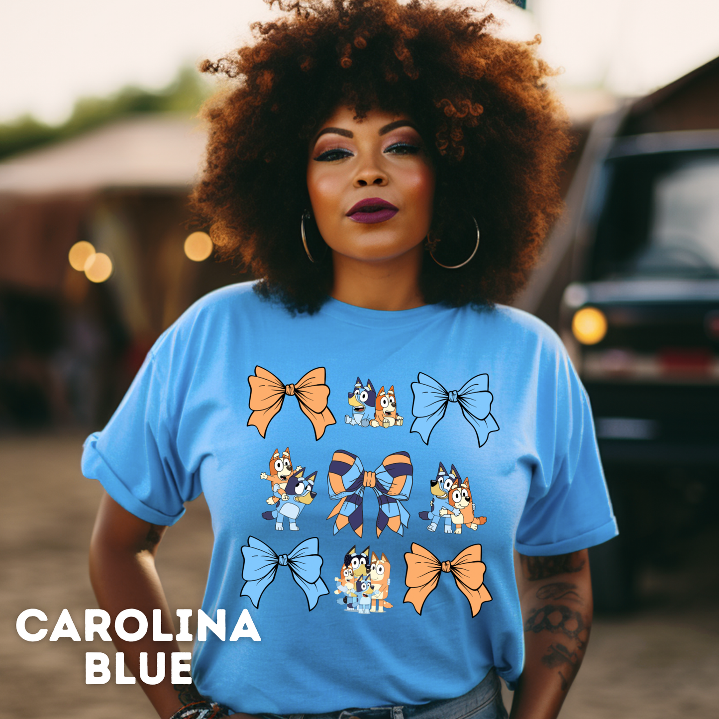 Bluey and Bows Pattern Adult T-Shirt