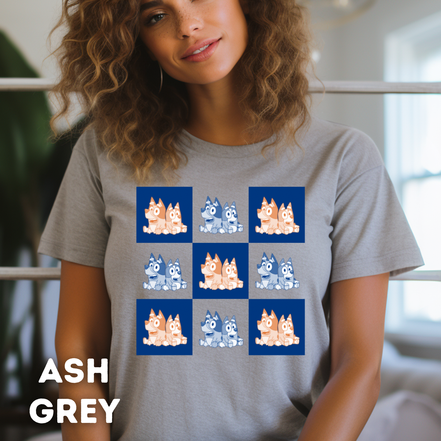 Bluey and Bows Checked Pattern Adult T-Shirt