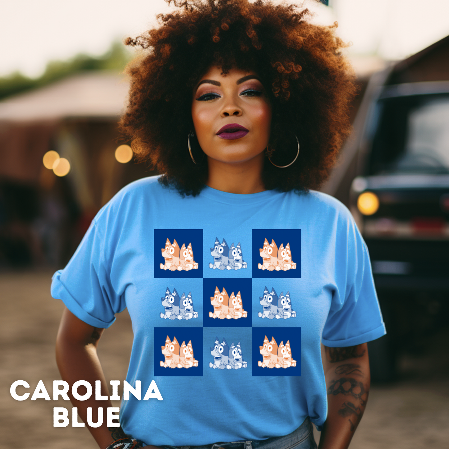 Bluey and Bows Checked Pattern Adult T-Shirt