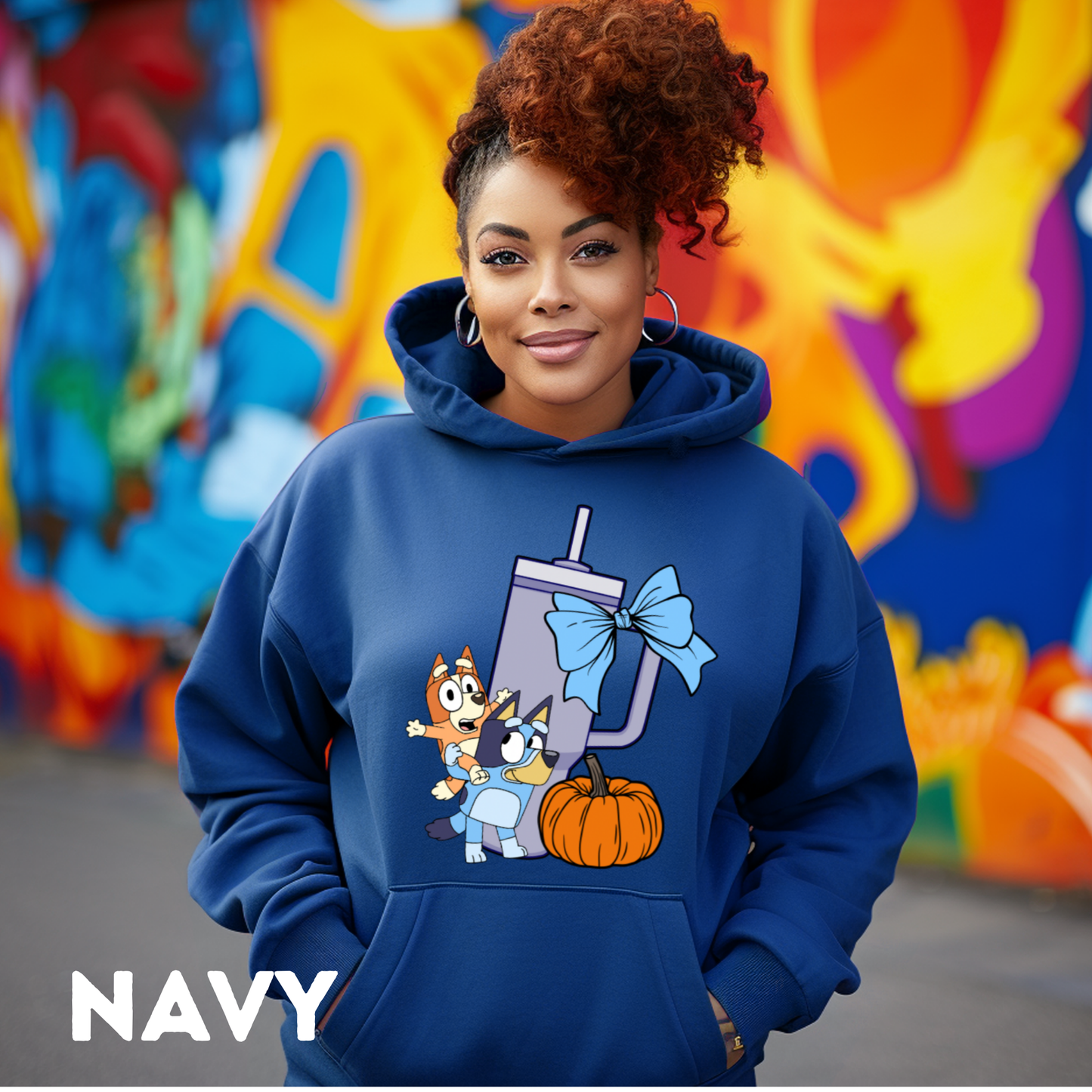 Pumpkin Bluey, Tumbler Cup and Blue Bows Checked Pattern Adult T-Shirt
