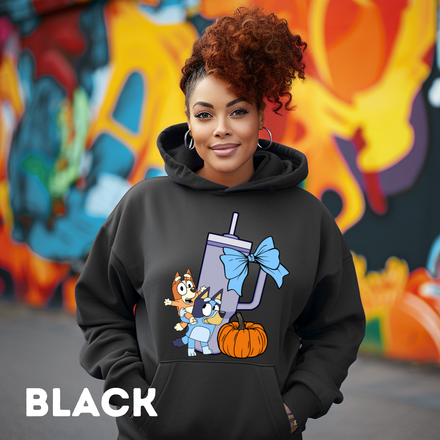 Pumpkin Bluey, Tumbler Cup and Blue Bows Checked Pattern Adult T-Shirt