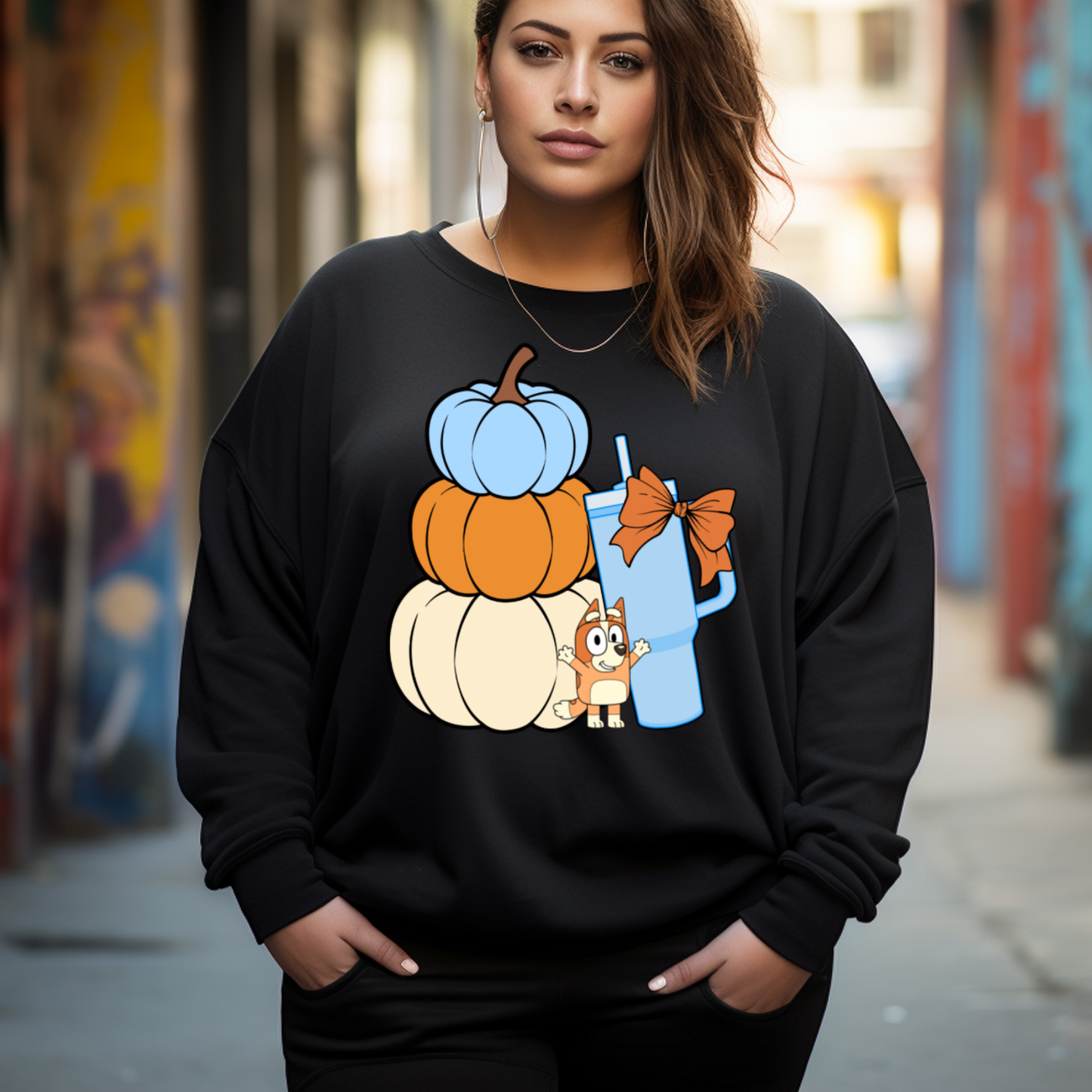 Stacked Pumpkins Bingo, Tumbler Cup and Blue Bows Checked Pattern Adult T-Shirt