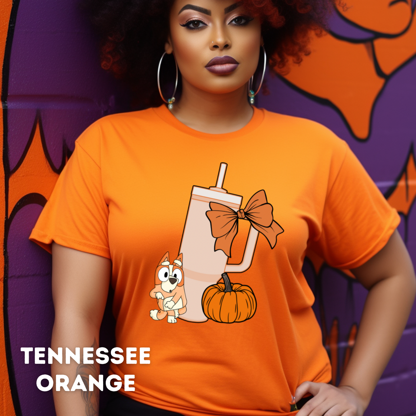 Pumpkins Bingo, Tumbler Cup and Blue Bows Checked Pattern Adult T-Shirt
