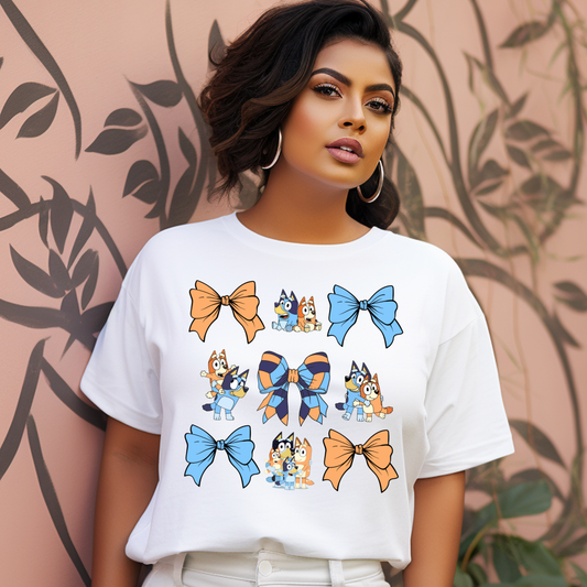 Bluey and Bows Pattern Adult T-Shirt