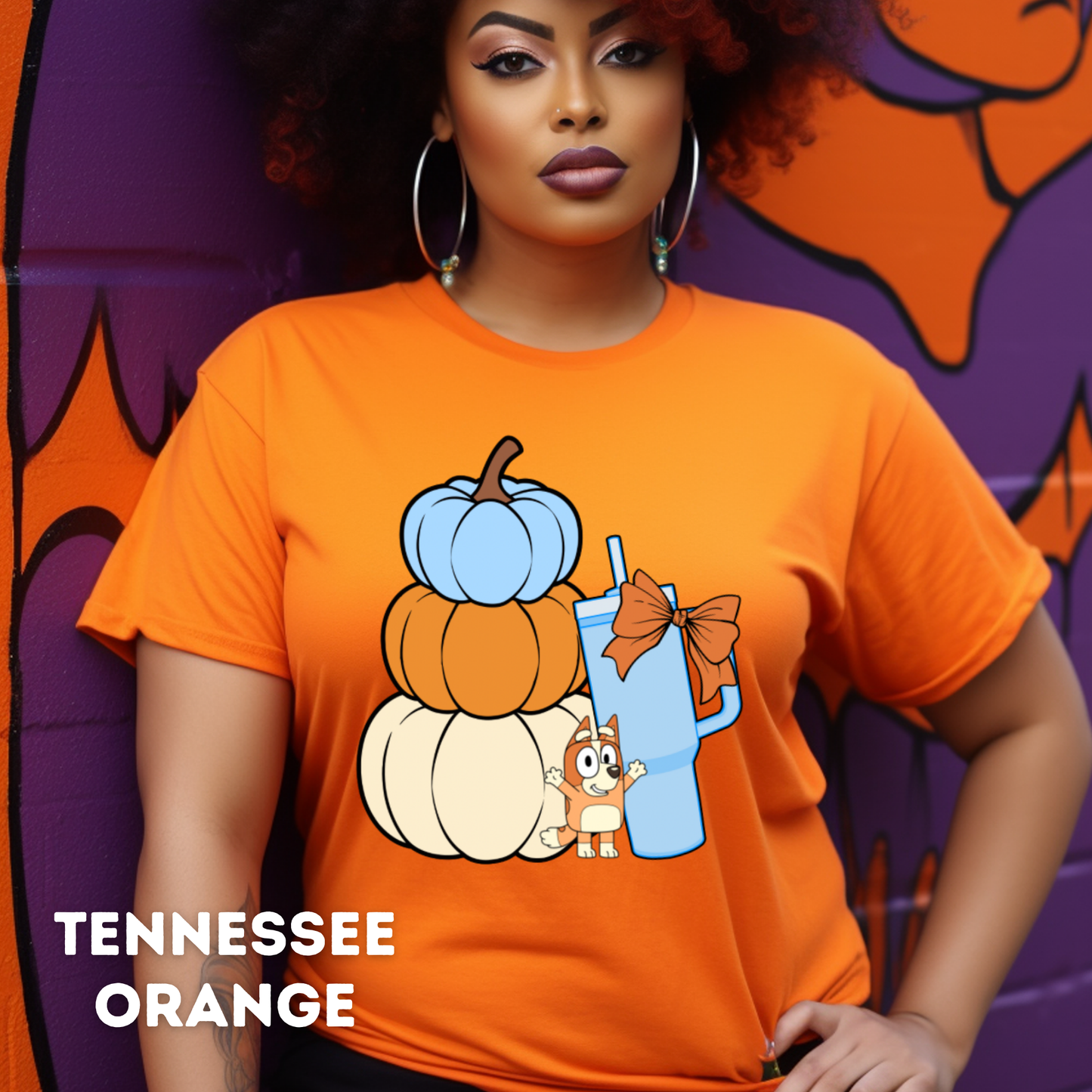 Stacked Pumpkins Bingo, Tumbler Cup and Blue Bows Checked Pattern Adult T-Shirt
