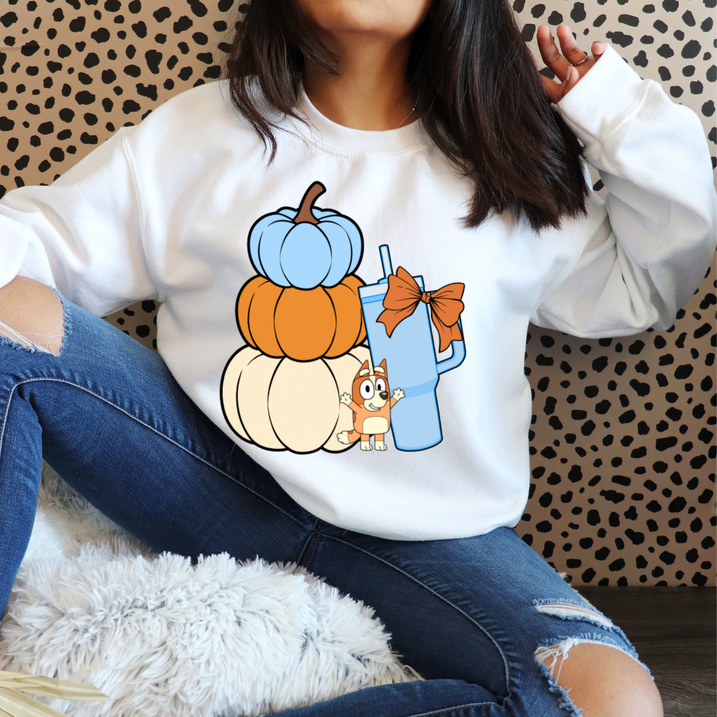Stacked Pumpkins Bingo, Tumbler Cup and Blue Bows Checked Pattern Adult T-Shirt