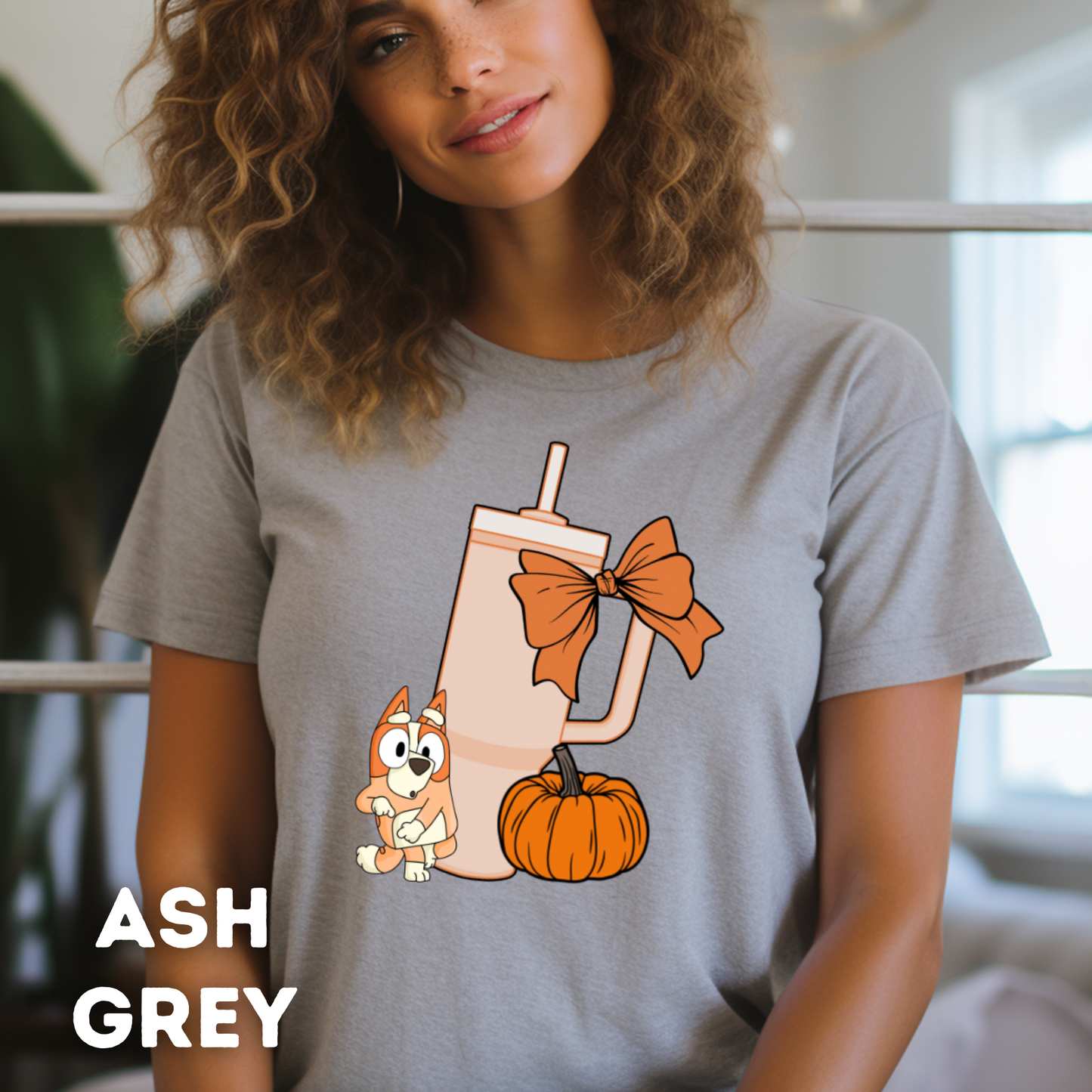 Pumpkins Bingo, Tumbler Cup and Blue Bows Checked Pattern Adult T-Shirt